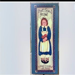 RAGGEDY ANN BEST FRIEND ANGEL HANDCRAFTED WOOD SIGN SIGNED DATED LAURIE SHERRELL